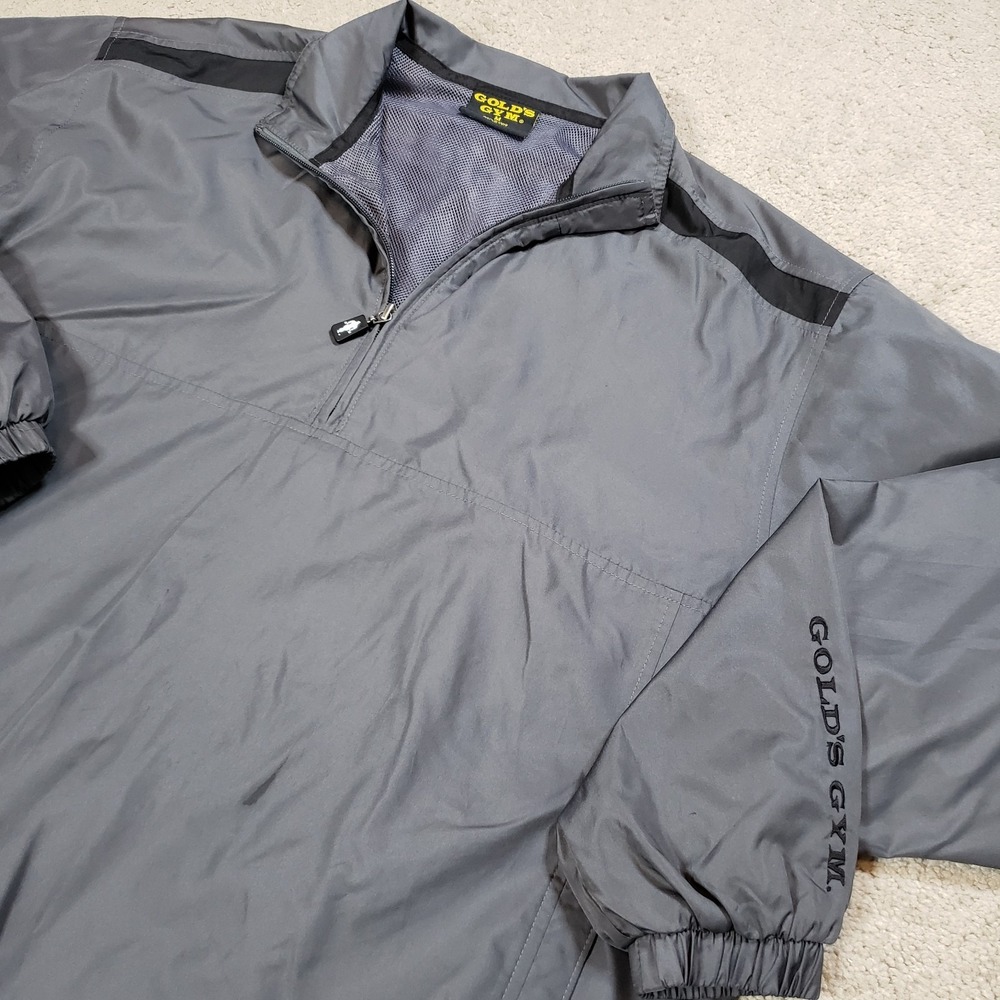 Gold's Gym Jacket Men M Gray Windbreaker Embroidered Workout Gym Weightlifting